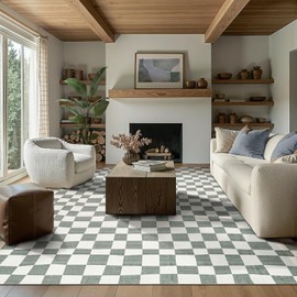 jinchan 8x10 Checkered Area Rugs for Kids Room - Machine Washable Soft Rug Modern Geometric Lattice Non-Slip Carpet for Nursery Playroom Classroom Living Room Bedroom Dining Room Home Office Grey