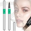 Microblading Eyebrow Pen, Waterproof Eyebrow Pencils for Women Brown Hair Like Natural Brow Contouring Pen, Precise Thin Four Forks Tip Liquid Brow Filler Pencil Long Lasting, Medium Brown