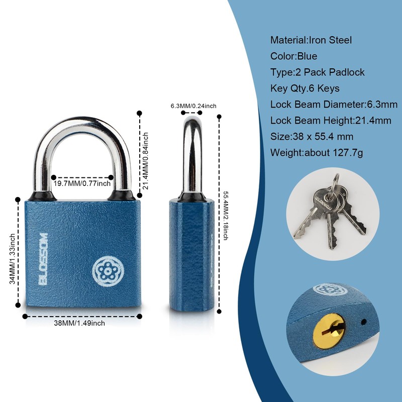 2 Pack Iron Padlock with Keys Heavy Duty Padlock High