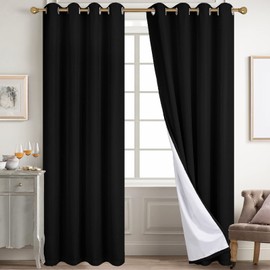 Diraysid 100% Blackout Curtains Black Linen Curtains for Bedroom Grommet Thermal Insulated Room Darkening Drapes (2 Panels, W52 x L84 Inch)