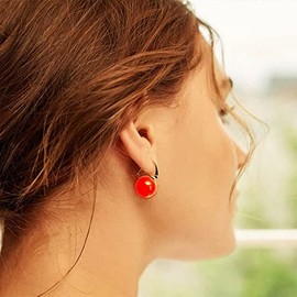 Huge Tomato Pearl Earrings, Drop Earrings with Pearls, 14mm Large Pearl Earrings with Sterling Silver, 14K Gold Plated Clasp, Elegant Gift for Women, Yellow Gold, Pearl