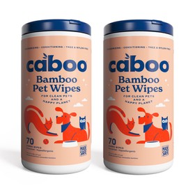 Caboo Caboo Tree Free Pet Wipes for Dogs & Cats, Natural, Deodorizing, Hypoallergenic Cleaning Wipes for Eyes, Ears, Paws, & Face (Unscented, 2 Canisters, Total of 140 Jumbo Wipe)