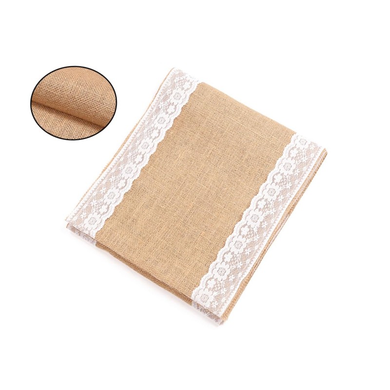 LABRIMP Lace Jute Table Cover Wedding Decor Party Tablecloth for