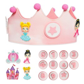 JJ LMS 1 Year Birthday Crown – Crown First Birthday Boy Girl – 9 Numbers and 4 Interchangeable Figures – Original Baby Gift (Princess)