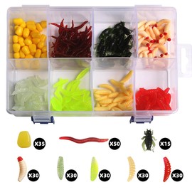 FOLANDO 250 PCS Bass Fishing Lure Kit, Worm Fishing Bait Earthworm Corn Fishing Lures Carp Fishing Baits for Freshwater Saltwater T0602