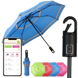 Quick Safety® Hiking Trekking Umbrella Pocket Umbrella Men Women Umbrella Open-Close Automatic Storm Resistant Reflective Carabiner Hook Handle Design, Azure blue