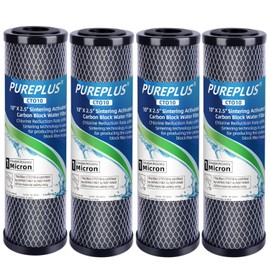 PurePlus Whole House CTO Carbon Water Filter Cartridge 1 Micron 2.5" x 10" 4PACK