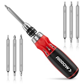 ARROW Ratcheting Screwdriver, 12-IN-1 Multi Bit Ratchet Screwdriver set, Premium S2 Steel Screw Drivers, Innovated Bits Quick-Load Mechanism, with Phillips, Slotted, Torx, Square Bits Stored in Handle