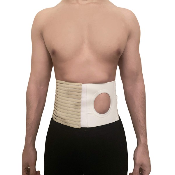Abdominal Hernia Belt - Ostomy Supplies with 3.14" Ring/Hole for Post-Operative Care After Colostomy Ileostomy Surgery - Universal for Women and Men for Right or Left Stoma (Large)