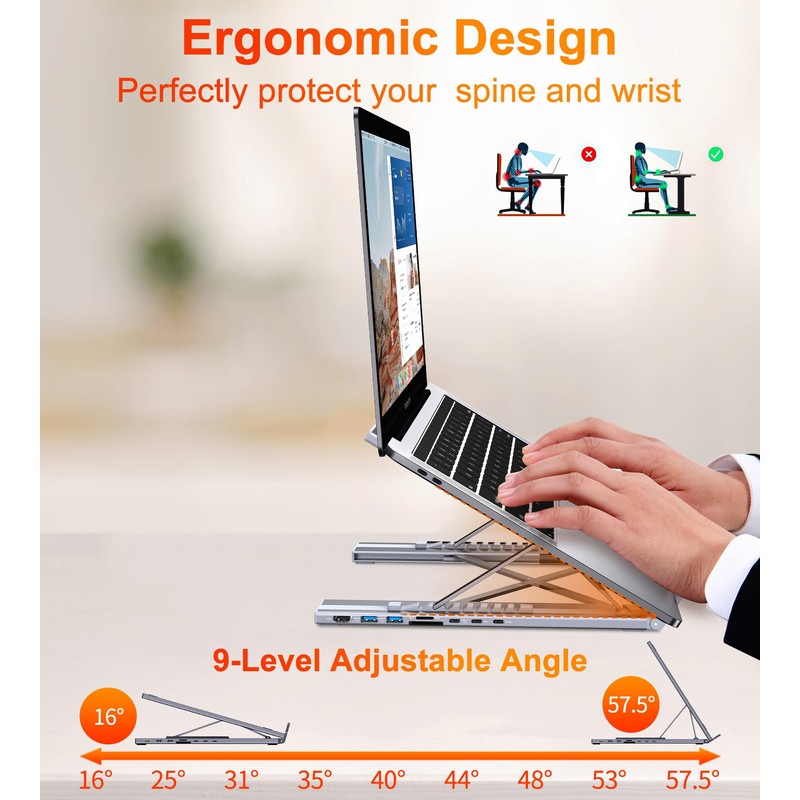 Mukiya USB C Laptop Docking Station Stand, USB C Dock