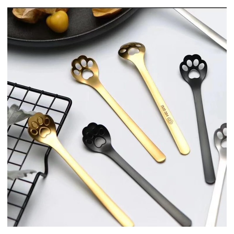 ZASA LIFE Cat Spoon, Hole, Black, Set of 4