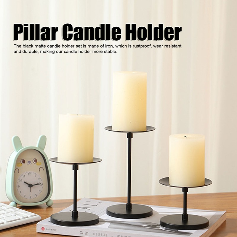 3pcs Pillar Candle Holder Black Double Sided Black Piano Paint