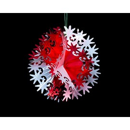 Foil Garland Star Ball - Christmas Hanging Decoration Wall Ceiling Xmas Deco (White & Red)