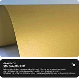 Netuno 10 x craft cardboard, mother-of-pearl gold, DIN A5, 148 x 210 mm, 300 g, Sirio Pearl Aurum, pearlescent cardboard, gold glossy, double-sided shimmering metallic effect, glossy cardboard,