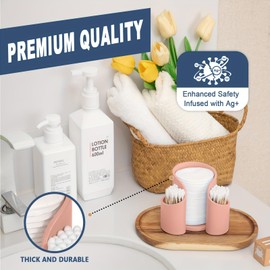 Makeup Cotton Pad & Swab Organizer – Disposable Cup Storage Box – Compact Beauty Supplies Holder for Vanity, Bathroom or Dresser (Pink)