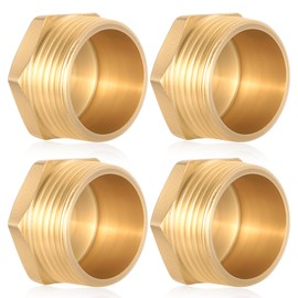 BieMian Brass Blanking Plugs 3/4 Inch Male Thread, Brass Plug G3/4 Inch (Diameter 26 mm), AG End Plug, Pipe Plug with Hexagon, Blind Cap, Brass Cap, 3/4 Inch Thread Fitting, Brass Fittings, Pack of 4