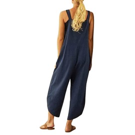 Runstarshow Womens Summer Casual Spaghetti Strap Sleeveless Baggy Jumpsuit Dungarees Wide Leg Loose Overalls Rompers