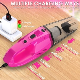 THINKWORK Car Detailing Kit Interior Cleaner, Car Cleaning Kit with 8000PA Cordless Pink Handheld Vacuum Cleaner, Car Interior Detailing Brush Set, Pink Car Accessories, Gift for Women