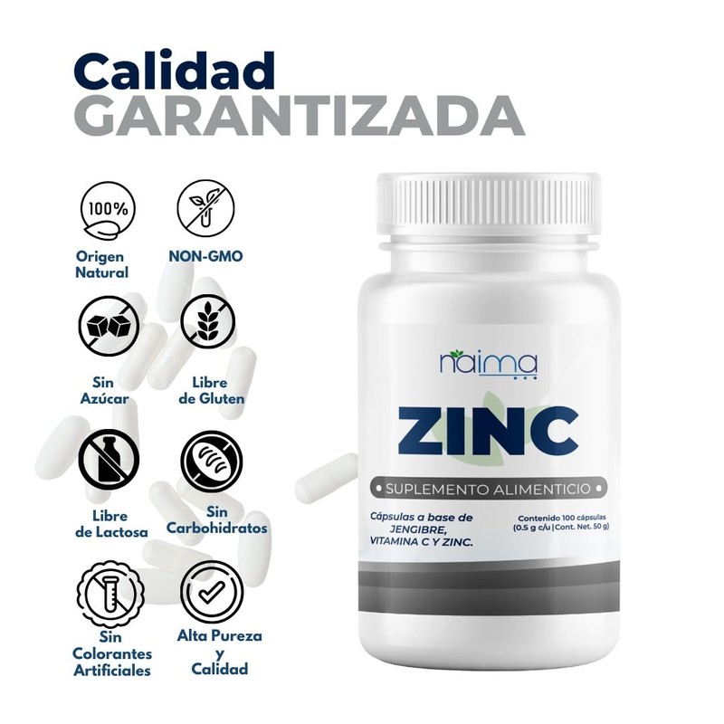 Zinc adicionado con Vitamina C y Gengibre - 100 Capsulas