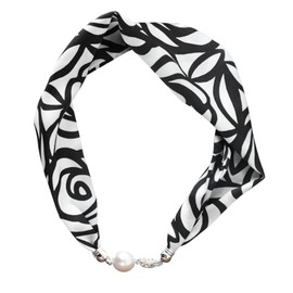 OULIGET Ribbon Silk Scarf Necklace Magnetic Buckle,Scarf Tie Neck Scarfs With Rhinestone Pearl,Headdress Pendant Scarfs