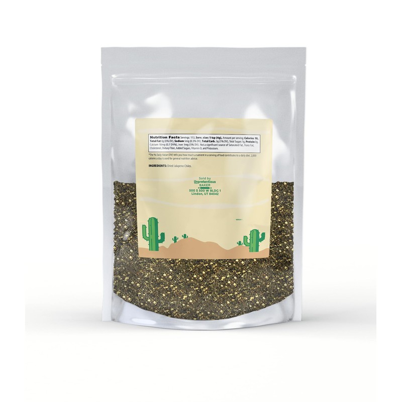 Unpretentious Dried Diced Jalapeno, 1 lb, Mild to Medium Heat,