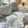 Blue Gingham Duvet Cover Set King Size Plaid Grid Checkered