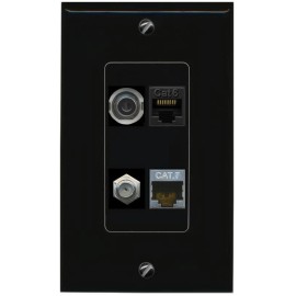 Wall Plate City 3.5mm CAT6 CAT7 COAX Wall Plate [Black]