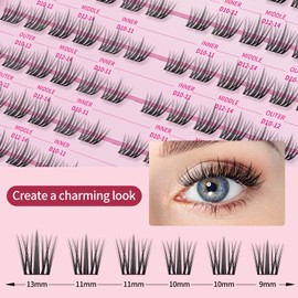 Mlen Diary Lashes Clusters,120 Cluster Lashes 10-14mm D Curl Individual Lashes,Natural Look Fluffy at Home Wispy Fluffy Lash Extensions Reusable Individuals