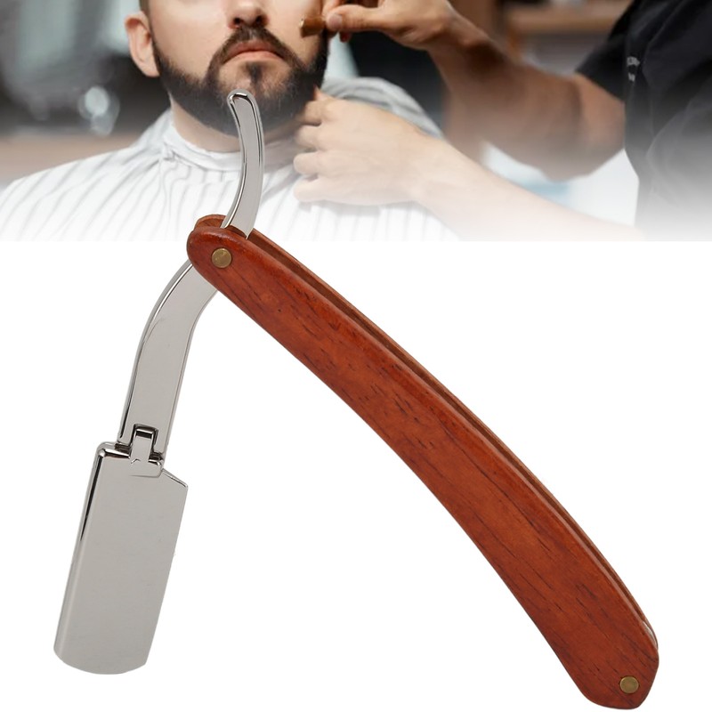 Folding Manual Straight Clipper Wooden Handle Barber Foldable Manual Beard