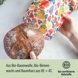 little bee fresh Organic Beeswax Cloth Large Bag from Germany - Keeps Food Natural, Beautiful & Plastic-Free Fresh! Handmade from Organic Raw Materials (Hearts)