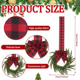 Luinabio 6 Pcs Christmas Chair Decoration Mini Chair Wreaths with Red Checkered Bow Tie Retro Buffalo Plaid Style Artificial Green Leaves Hanging Wreaths for Xmas Events Banquet Home Decoration