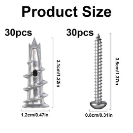 Pack of 30 Plasterboard Dowels, Self-Drilling Plasterboard Dowels, Cavity Dowels, Metal with Screws, Rigypsum Dowels for Mounting in Concrete, Bricks, Stone, Plasterboard Panels Uvm