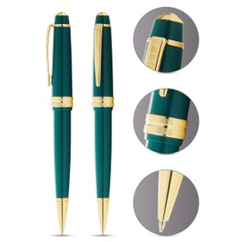 Cross Bailey Light ballpoint pen (line width F, ink colour: black, includes gift packaging) green varnish with gold fittings