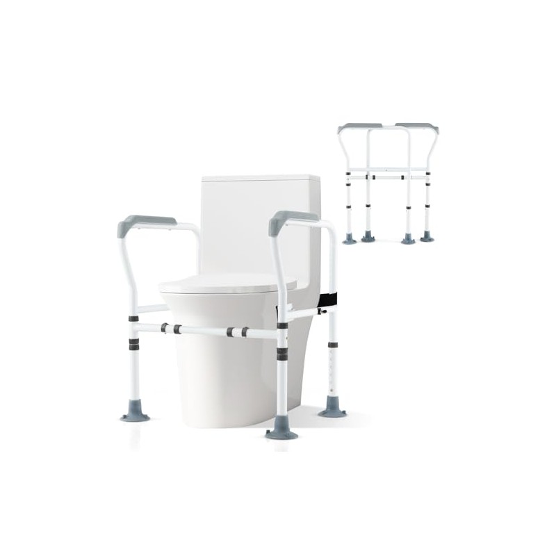 COSTWAY Foldable Toilet Safety Frame, Height & Width Adjustable Toilet
