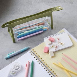Soul Projekt Green Clear Pencil Case, Makeup Travel Bag, Portable PVC Pouch Organizer for Students, Exam, Office, Art, School Supplies Stocking Filler Kids, Girls Gifts for Her, Cosmetic Toiletry Bag