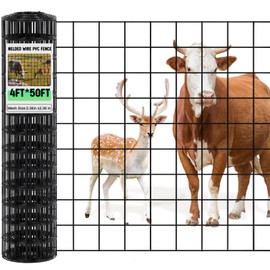 Gisafai 16 Gauge Galvanized Welded Wire Fence 4 ft x 50ft PVC Coated Hardware Cloth, 2.36" x 2.36" Mesh, Heavy Duty Garden Fencing Roll for Chicken, Dog Yard, Deer Cattle & Animal Protection(Black)