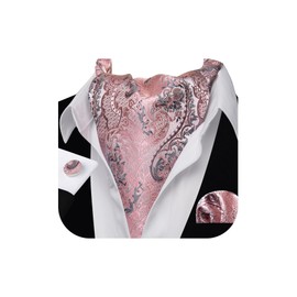 Barry.Wang Mens Cravat Tie Silk Ascot Paisley Scarf Self Ties Pocket Square Cufflinks Set Dress Wedding