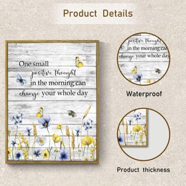 LB Blue Yellow Floral Wall Art for Bathroom Blue Wildflower Framed Canvas Wall Art Wall Paintings Home Decor Vintage Butterfly Wall Pictures for Living Room Bedroom Office Ready To Hang,12x17 Inch