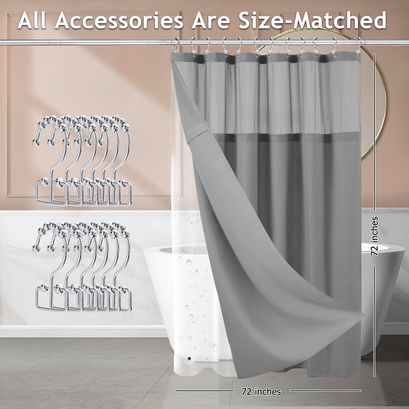 3-in-1 Shower Curtain Set, 72" x 72" Waffle Texture Shower