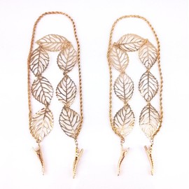 yueton 2pcs Fashion Ladies Hollow Out Leaves Gold Chain Alligator Clips Barrettes Bobby Pin Hair Clips Bride Headwear Edge Clip Clamps Headbands