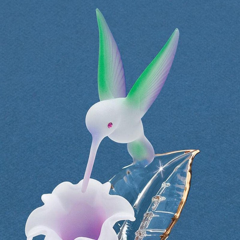 Glass Baron ~ Hummingbird with White and Lavender Flower