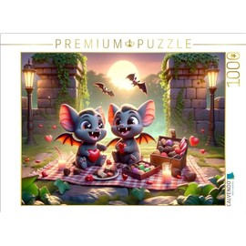 CALVENDO Puzzle Valentine's Day Picnic for The Little Vampire Bats | 1000 Pieces Size 25" x 19"