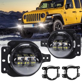 OPPBUY 4 Inch LED Fog Lights Compatible with 2018-2022 JL JLU Unlimited Sport Rubicon Sahara LED Fog Light Assembly Kit with 2 Mounting Brackets&Adapter-2 PCS