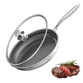 YRenZ Non Stick 18/10 Stainless Steel Frying Pan – 12 Inch Non Stick Skillet, Three-Layer Heat Conductive Cookware, Ergonomic Handle, Easy to Clean, Oven & Induction Safe