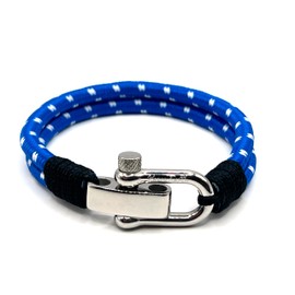 Men's Nautical Bracelet, Double Rope Bracelet with Stainless Steel Shackle | Bracelet With Silver Bolt Clasp - Shackle Bracelet - Surfer Jewellery (Azure Blue)