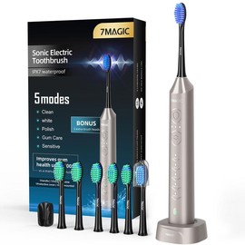 Electric Toothbrush for Adults, Sonic Toothbrush with 3 Intensity Levels & 5 Modes, One Charge for 90 Days, Rechargeable Electric Toothbrush with 6 Toothbrush Heads & 40,000 VPM Deep Clean rechargeable electric - Color: (New Color) Gray