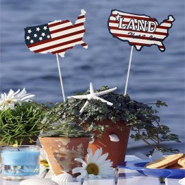 Decor Metal American Flag Garden Stake Set of 4, USA Yard Sign Lawn Decoration Indoor