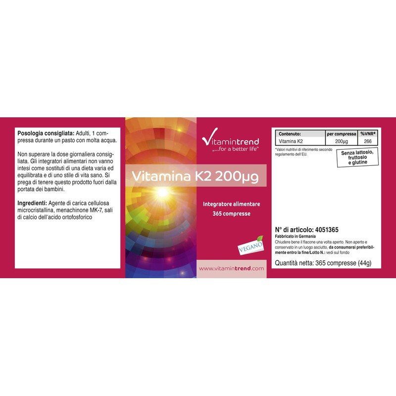 Vitamin K2 MK7 200μg - 365 Vegan High Dose Tablets