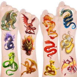 300PCS+ 24Sheets Dragon Temporary Tattoos Dragon Party Favors Decorations for Kids Adults Dragon Birthday Party Supplies, Goodie Bag Fillers