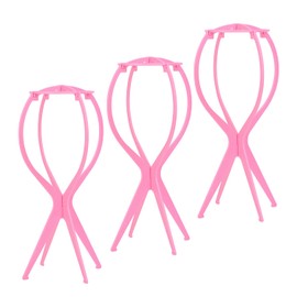 YTBYT 3 Pcs Wig Stand Wig Holder Portable Collapsible Wig Head Stand for Women Displaying Wigs ( Pink )